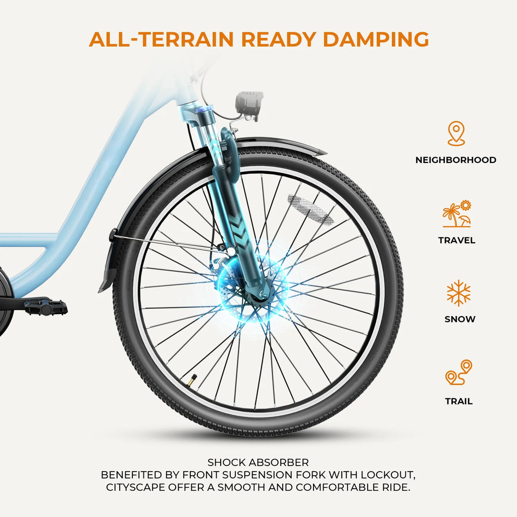 Blue 26" Electric Commuter Bike with 7 Speed T7990