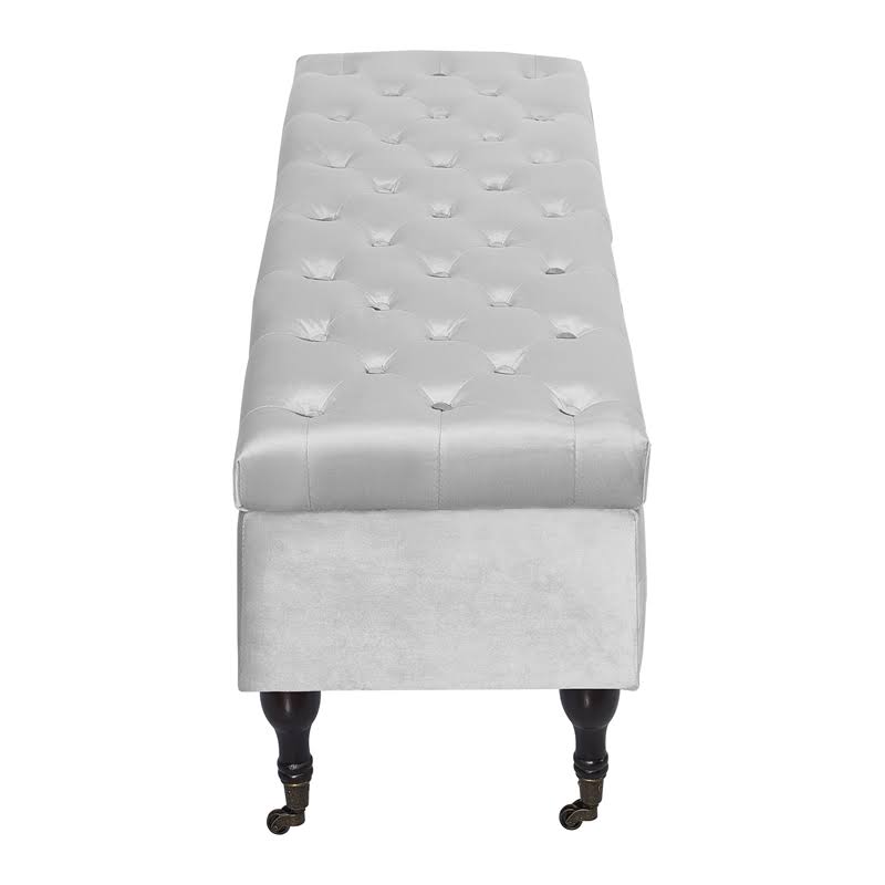 Tufted Storage Bench in French Pearl Gray Velvet S280