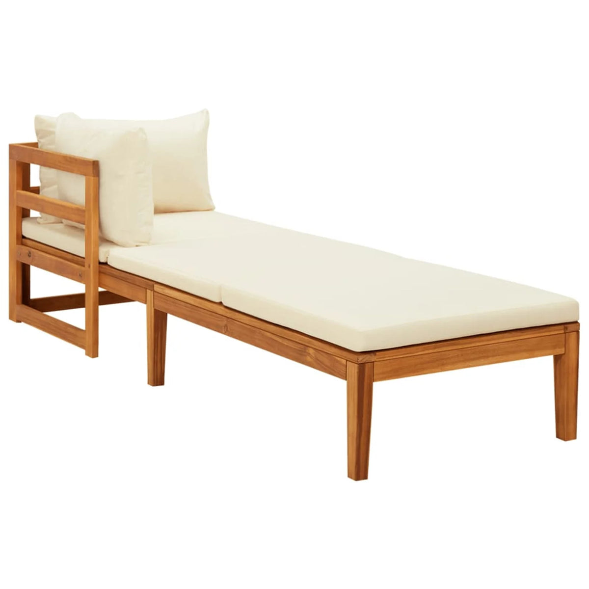 2 Piece Acacia Wood Sun Lounger with Cream White Cushion and Pillows V19048