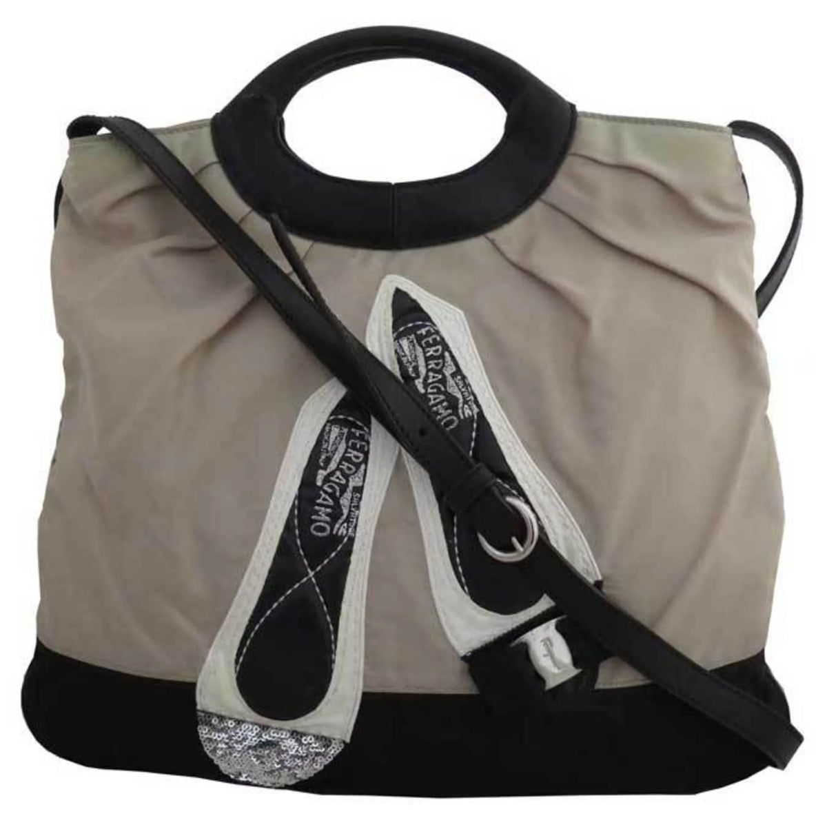 Pre-Owned Nylon Leather Handbag Shoulder Bag Z857136