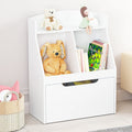 White Wooden Kids Bookcase with Toy Box on Wheels E127763