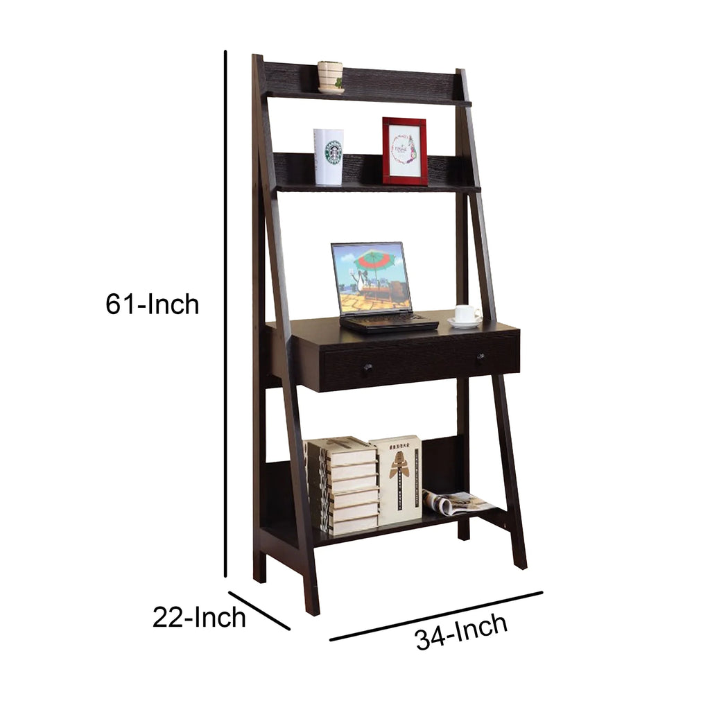 Brown Ladder Desk with 3 Shelves and 1 Drawer B25039