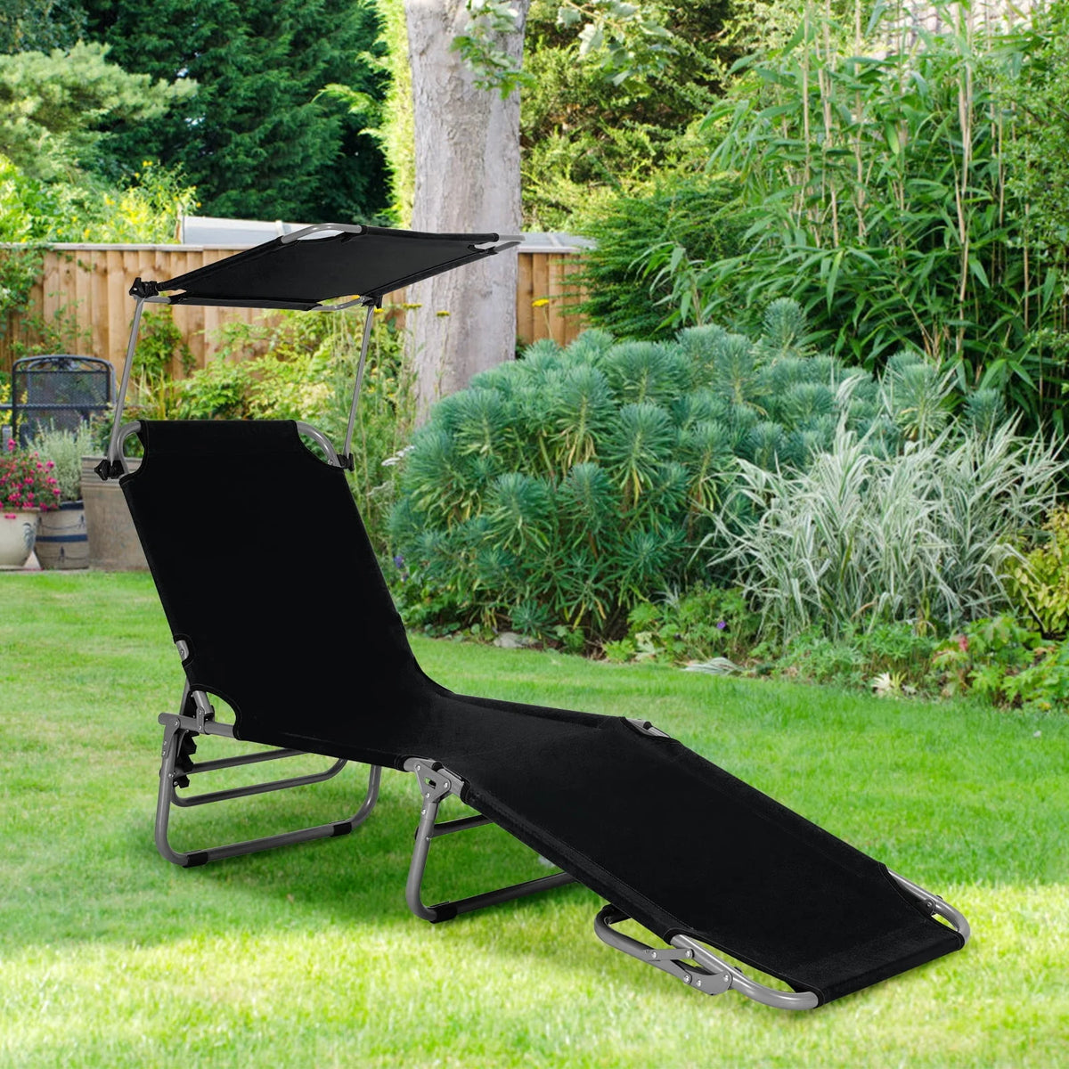 Beige Foldable Lounge Chair with Sun Shade H828133