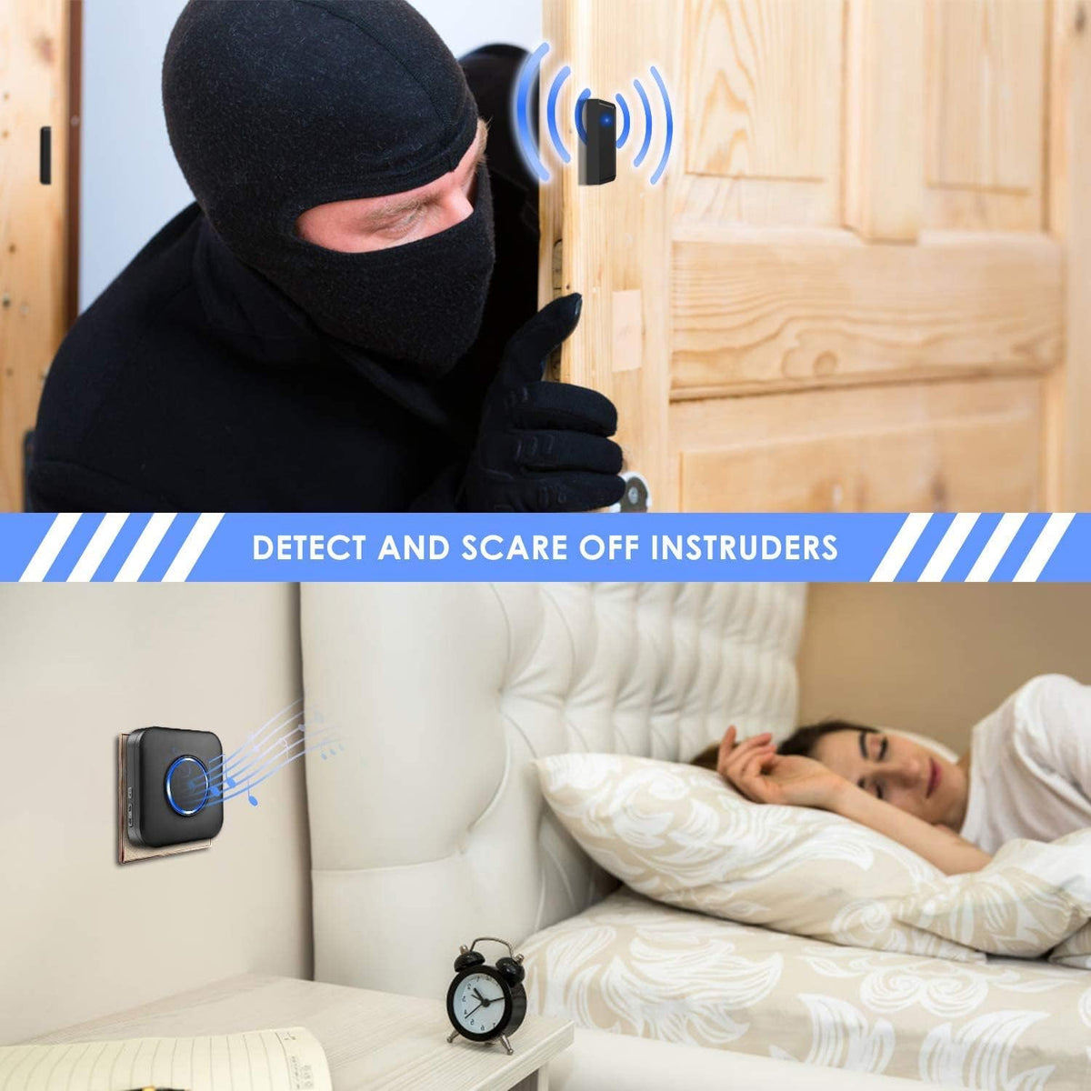 Wireless Door Chime with 2 Door Sensors and 1 Plug-in Receiver W4446