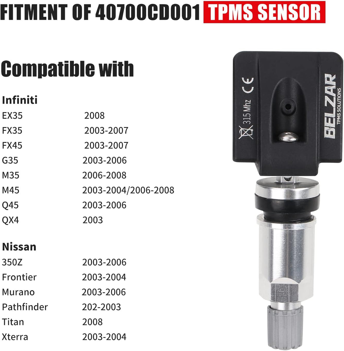 TPMS Preprogrammed 315MHz Tire Pressure Sensors 4 Pack Z97362