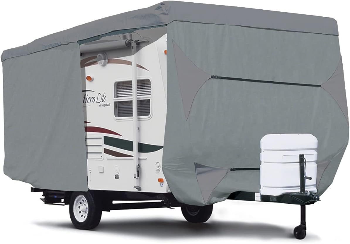 Deluxe Travel Trailer RV Cover Camper Cover with Access Panels Fits 9'-10'L P38971