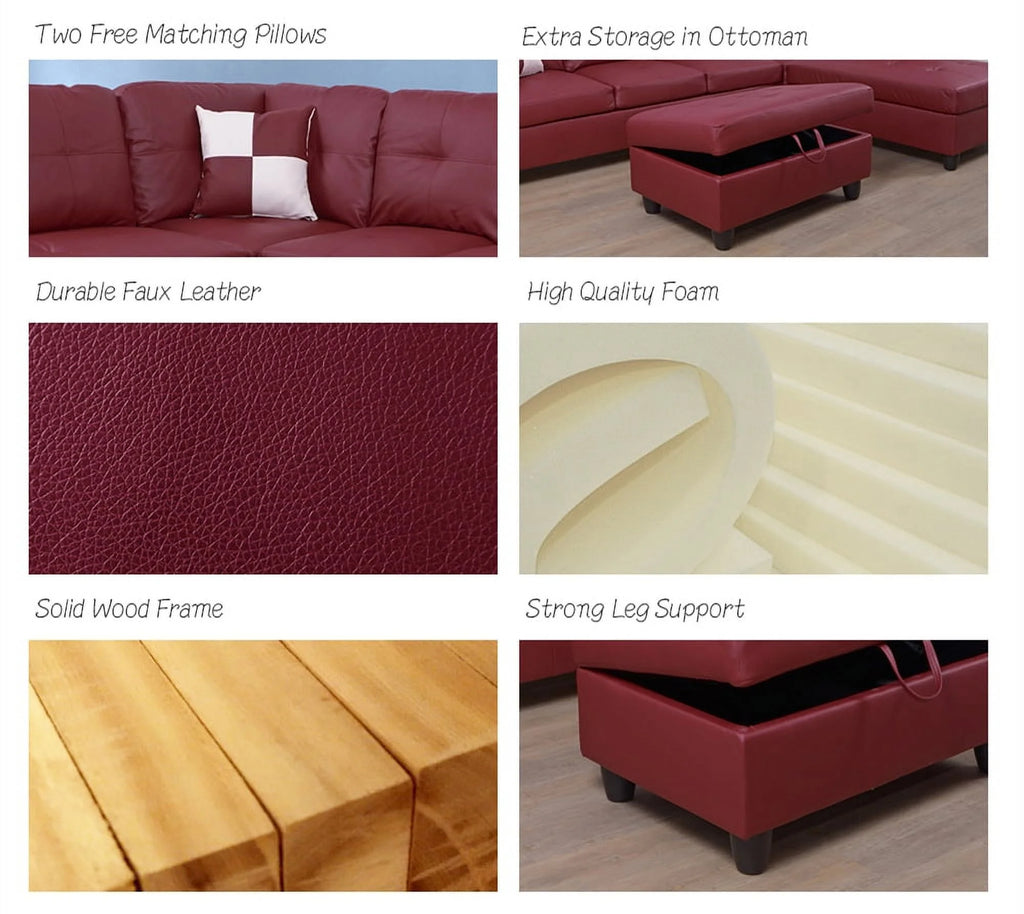 Brown Leather Sleeper Sectional Sofa with Storage Ottoman D75322