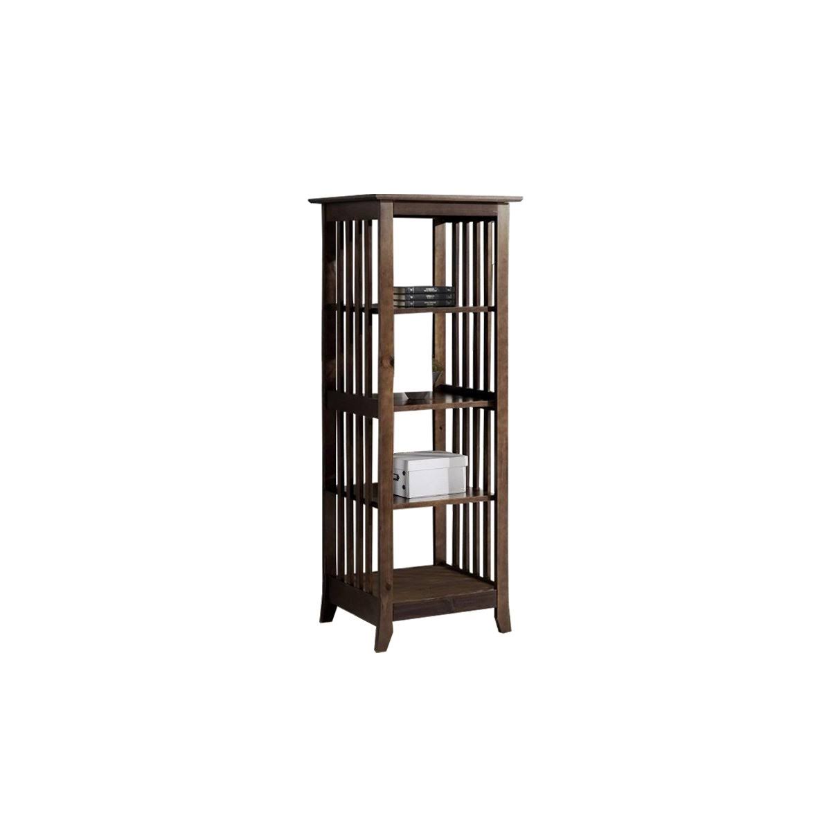 4 Tier Wooden Frame Bookcase with Slatted Side Panels, Brown Z770