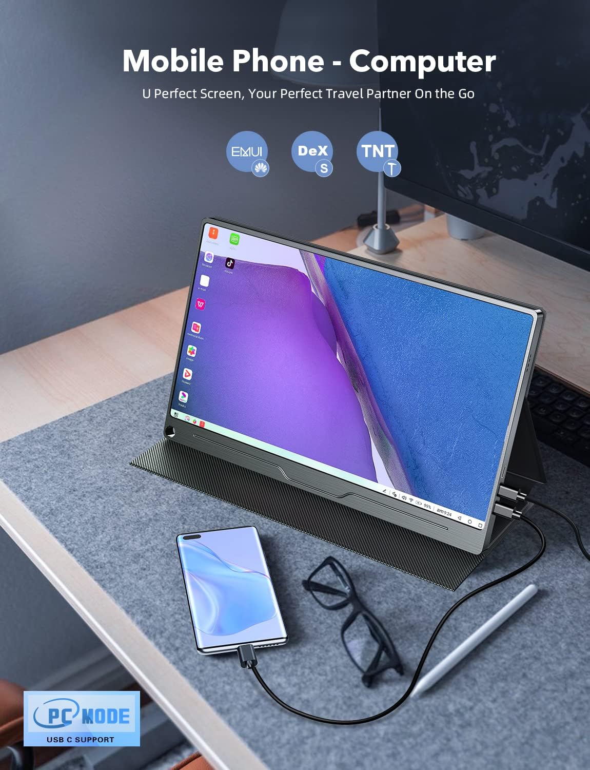 Portable Monitor 15.6'' 1920×1080 FHD IPS USB C HDMI Dual Speakers VESA S2533
