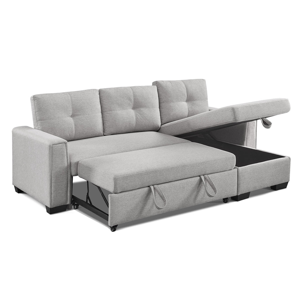 Light Grey L-Shape Pull-Out Sleeper Sectional Sofa X608