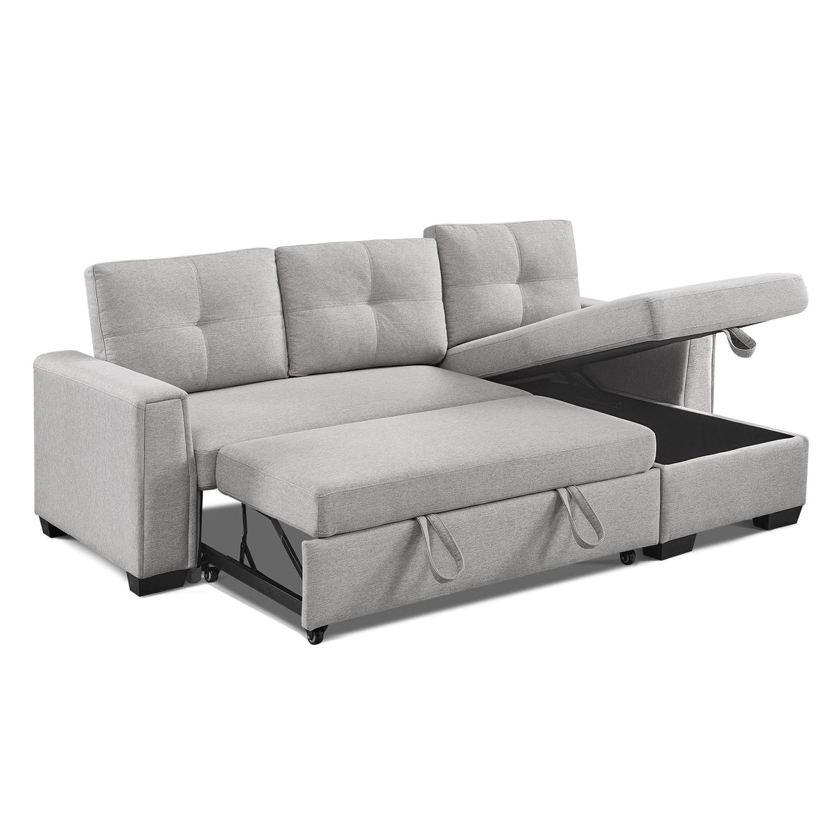 Light Grey L-Shape Pull-Out Sleeper Sectional Sofa X608
