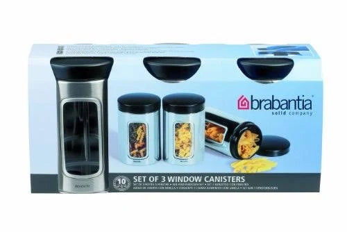 3-Piece Window Canister Set, 1.4-Liter, Matte Steel with Black Lid V762