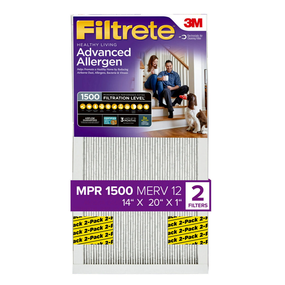 14x20x1 MERV 12 Air Filter, 2 Filters P458