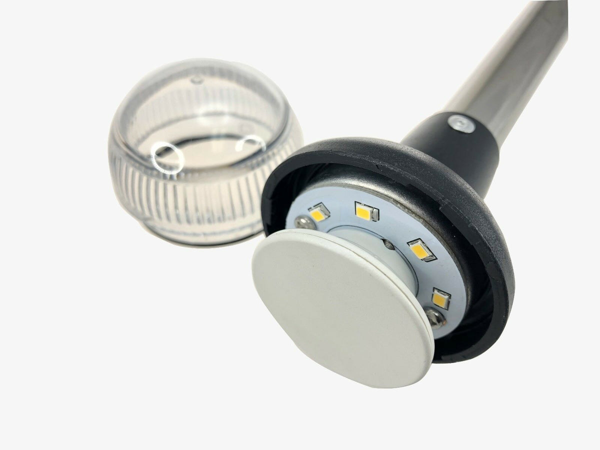 Boat LED All Round Anchor Light Pole 24" Collar Black Base Socket 2 Pins Wired 90 Degrees Q78393