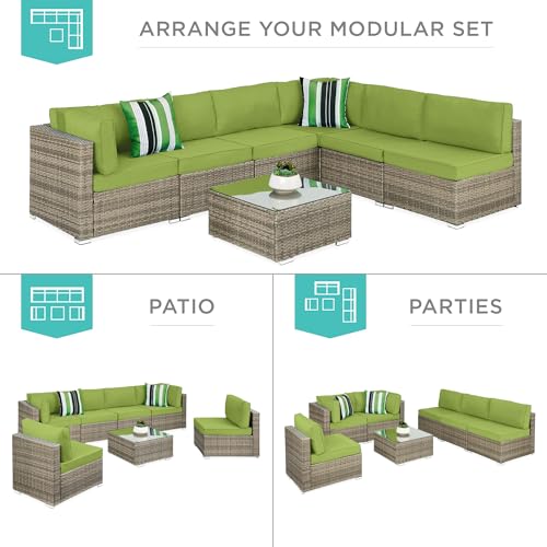 7-Piece Wicker Outdoor Sectional Set with Pillows and Coffee Table T497210