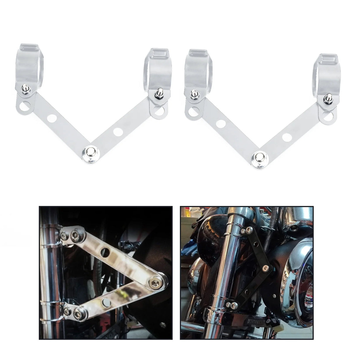 Chrome Motorcycle Headlight Mount Bracket Adapter H70336