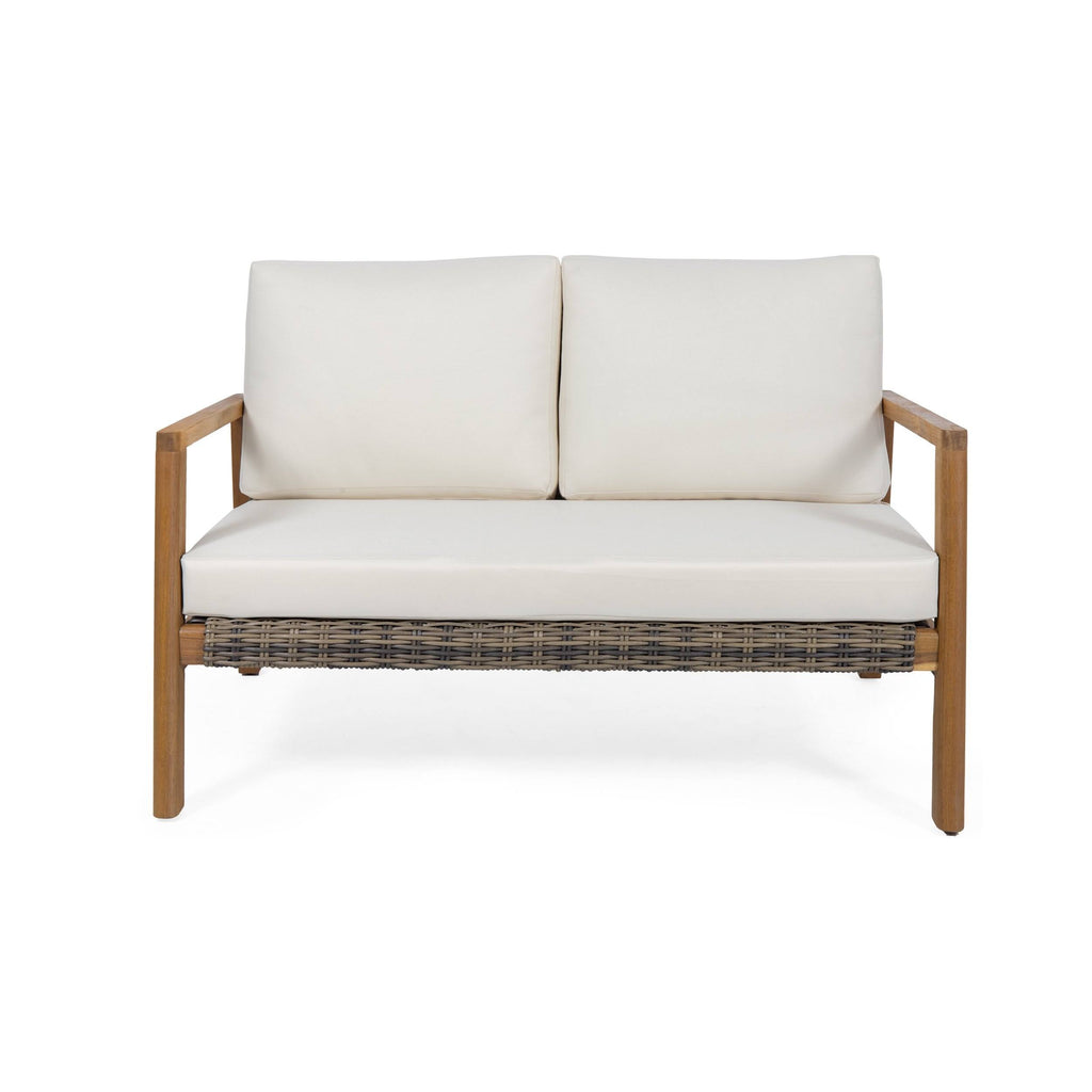 Acacia Wood Loveseat with Wicker Accents E990