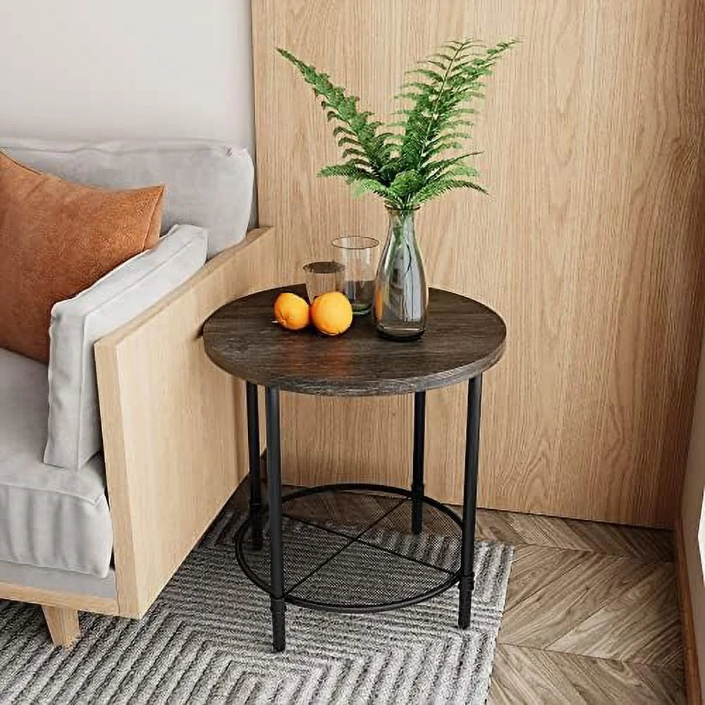 Round Coffee Table with Casters Metal Legs Solid Wood Brushed Black G987696