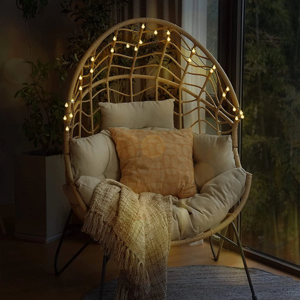 Oversized Wicker Egg Chair with Stand and Cushion O279