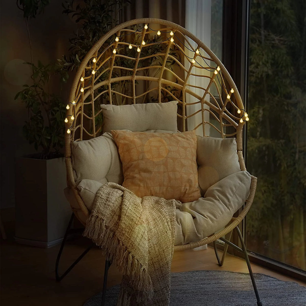 Oversized Wicker Egg Chair with Stand and Cushion O279