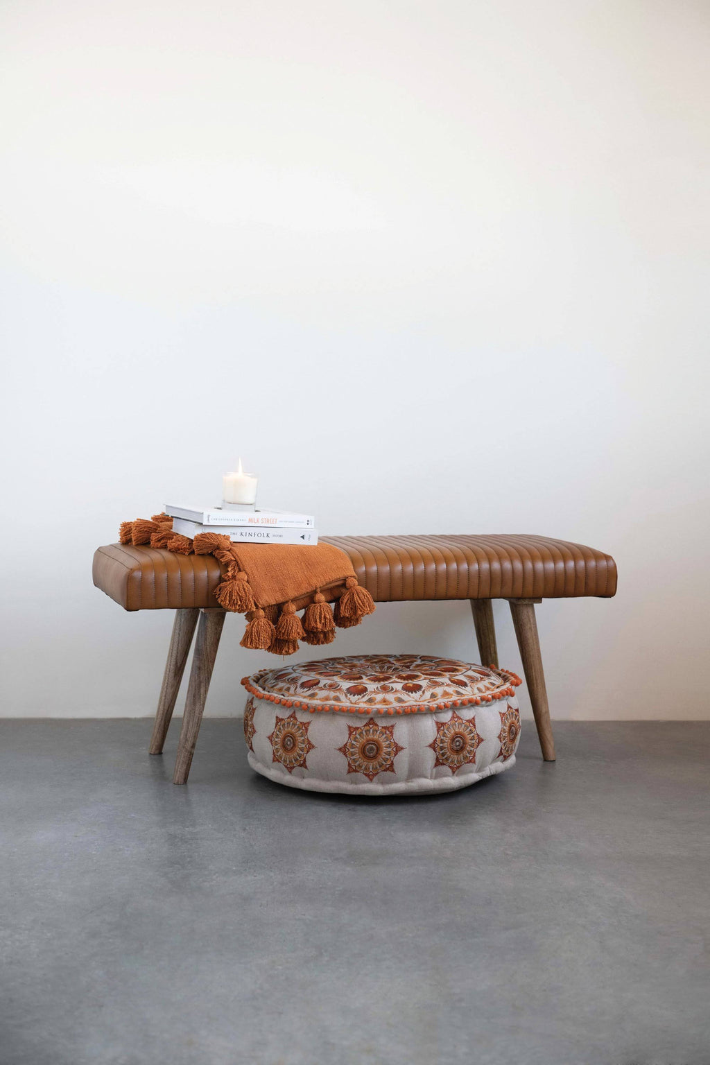 Mango Wood Goat Leather Bench C997147
