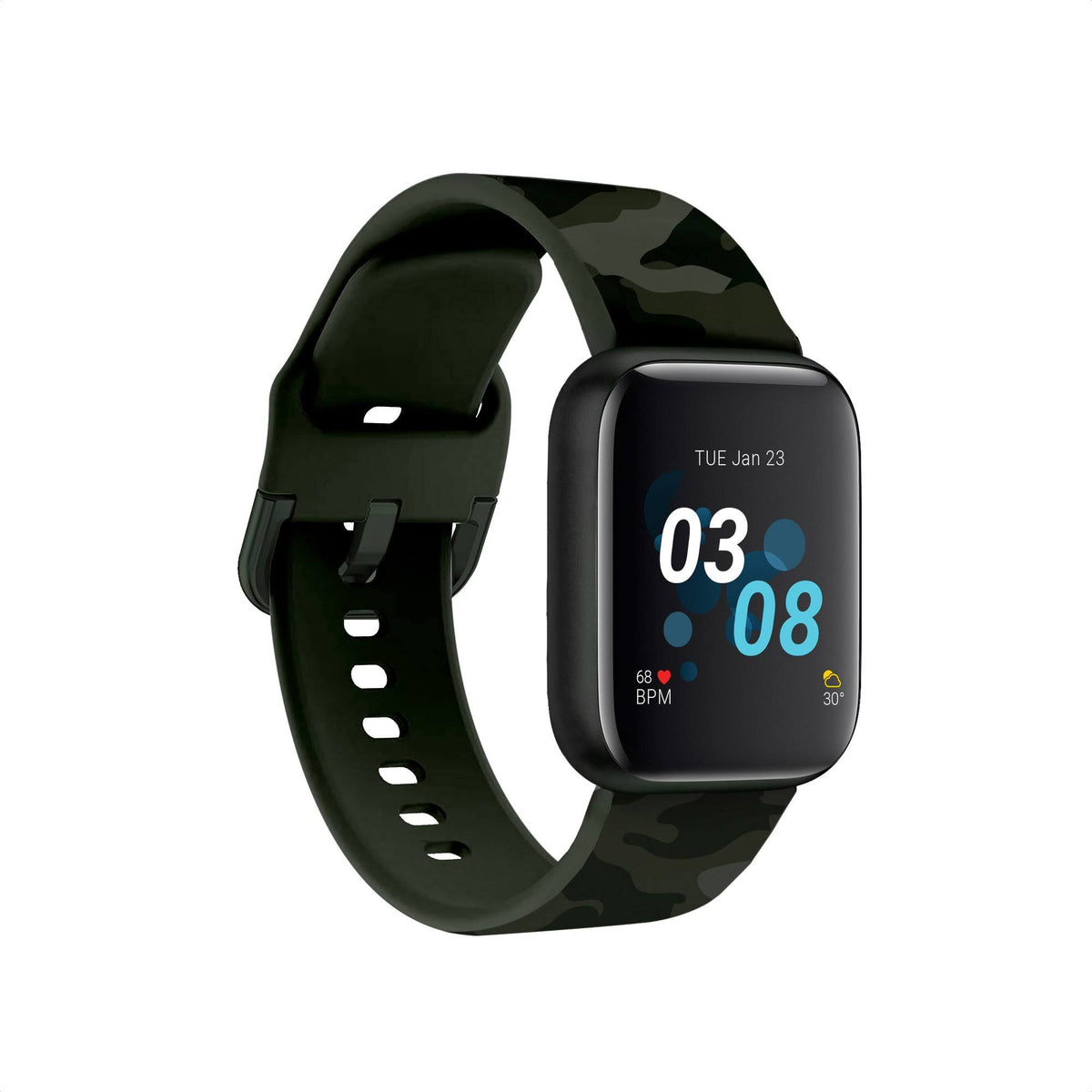 Black Smartwatch with Green Camouflage Strap Q88041