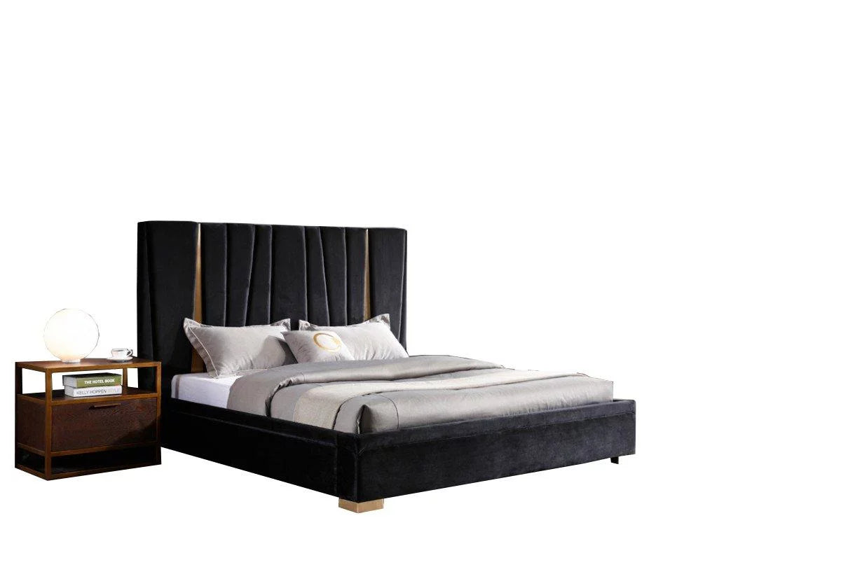 Black Velvet & Brass Queen Bed E5799