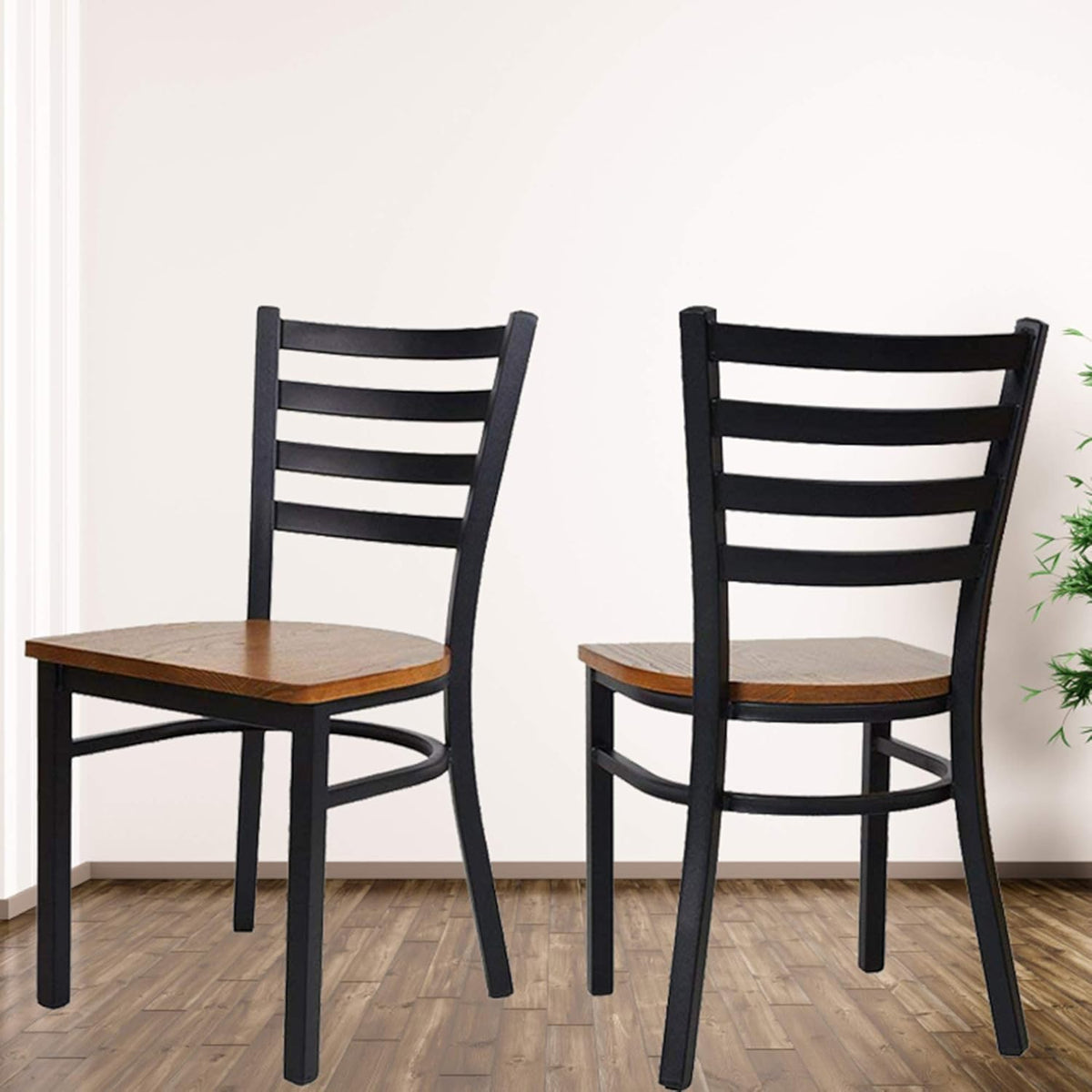 Black Metal Dining Chairs with Solid Wooden Seat, Set of 2 E495124