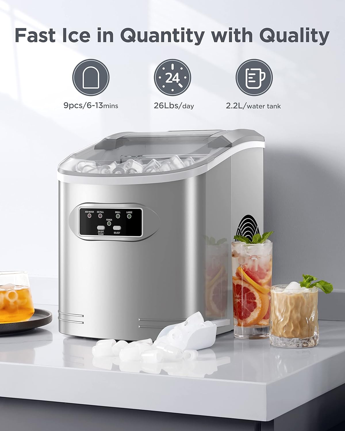 Countertop Ice Maker Machine with Ice Scoop and Basket I495