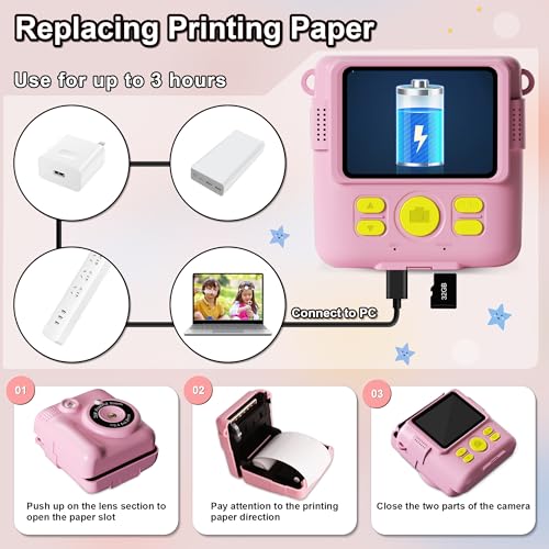 Kids Instant Print Camera with 32GB Card Purple T178