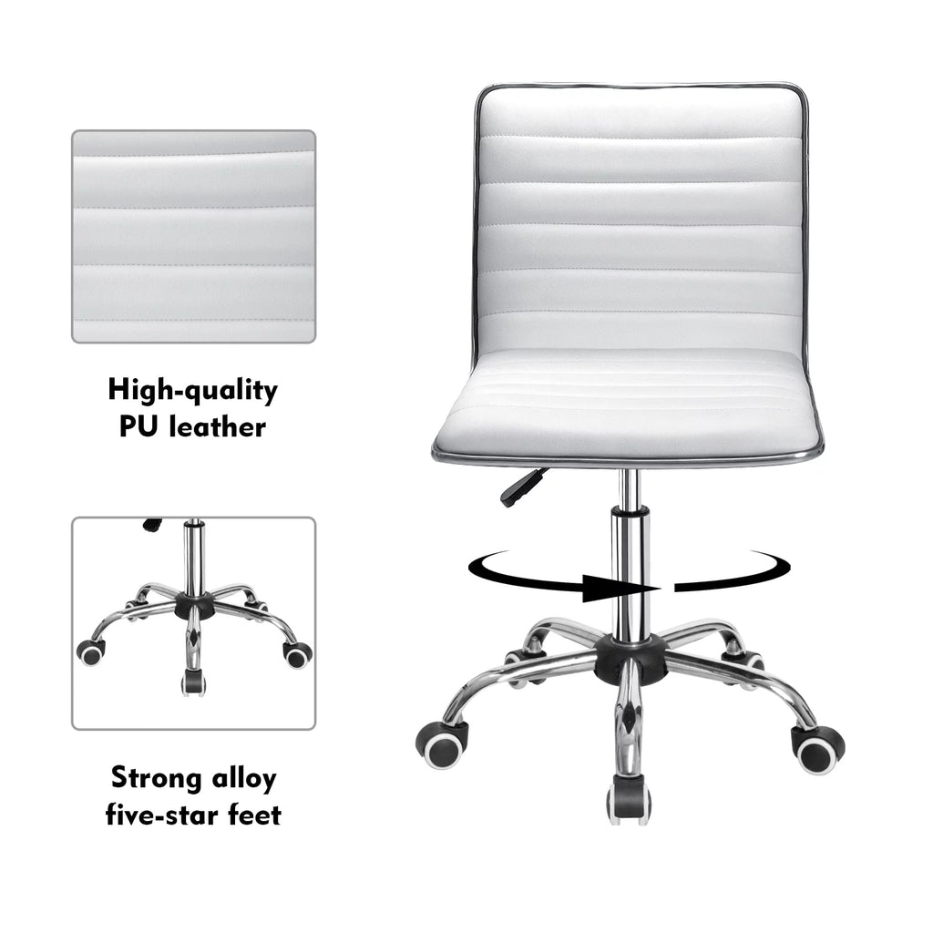 White Faux Leather Armless Office Chair C8956