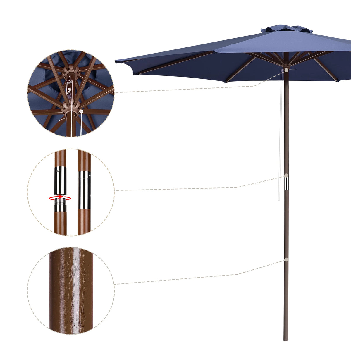 9ft Wooden Pole Patio Umbrella 8 Ribs J741804