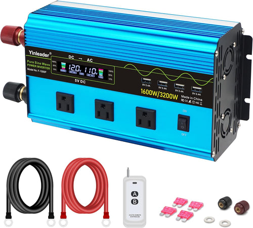 1000W Pure Sine Wave Car Power Inverter DC 12V to 110V AC with Dual AC Outlets and Dual USB Charging Ports X542609