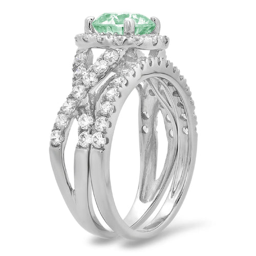 1.92 ct Green Diamond 18K White Gold Halo Bridal Set SZ 6.25 U864439