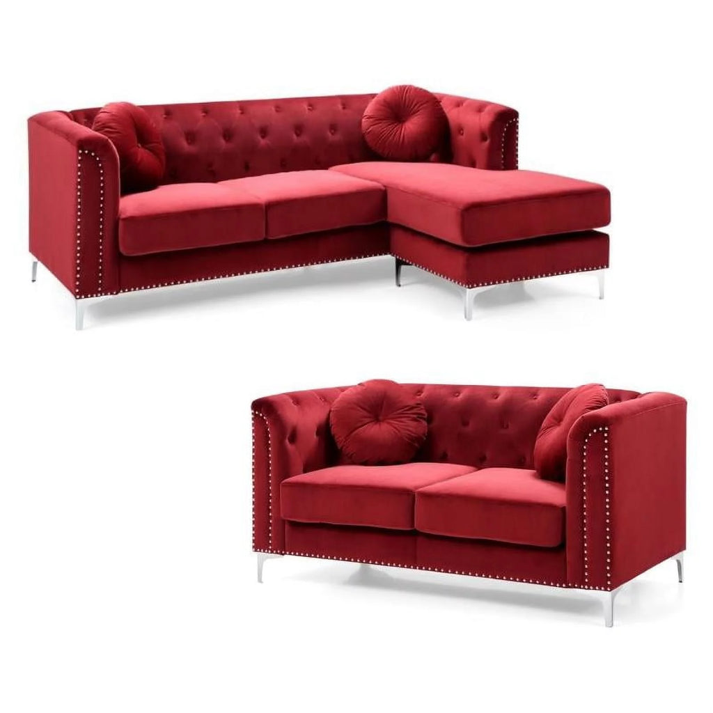 Velvet Sofa Chaise and Loveseat 2-Piece Set U48171