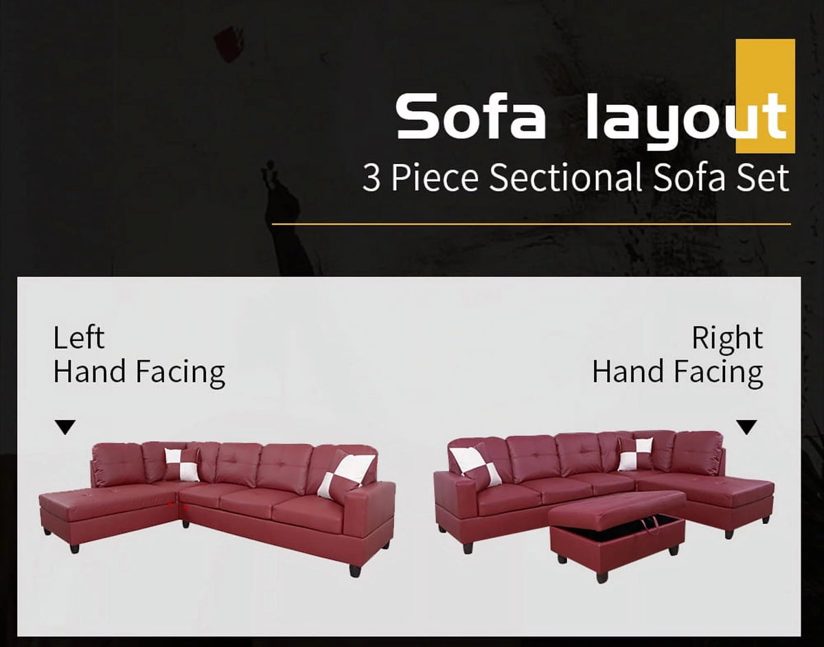 Brown Leather Sleeper Sectional Sofa with Storage Ottoman D75322