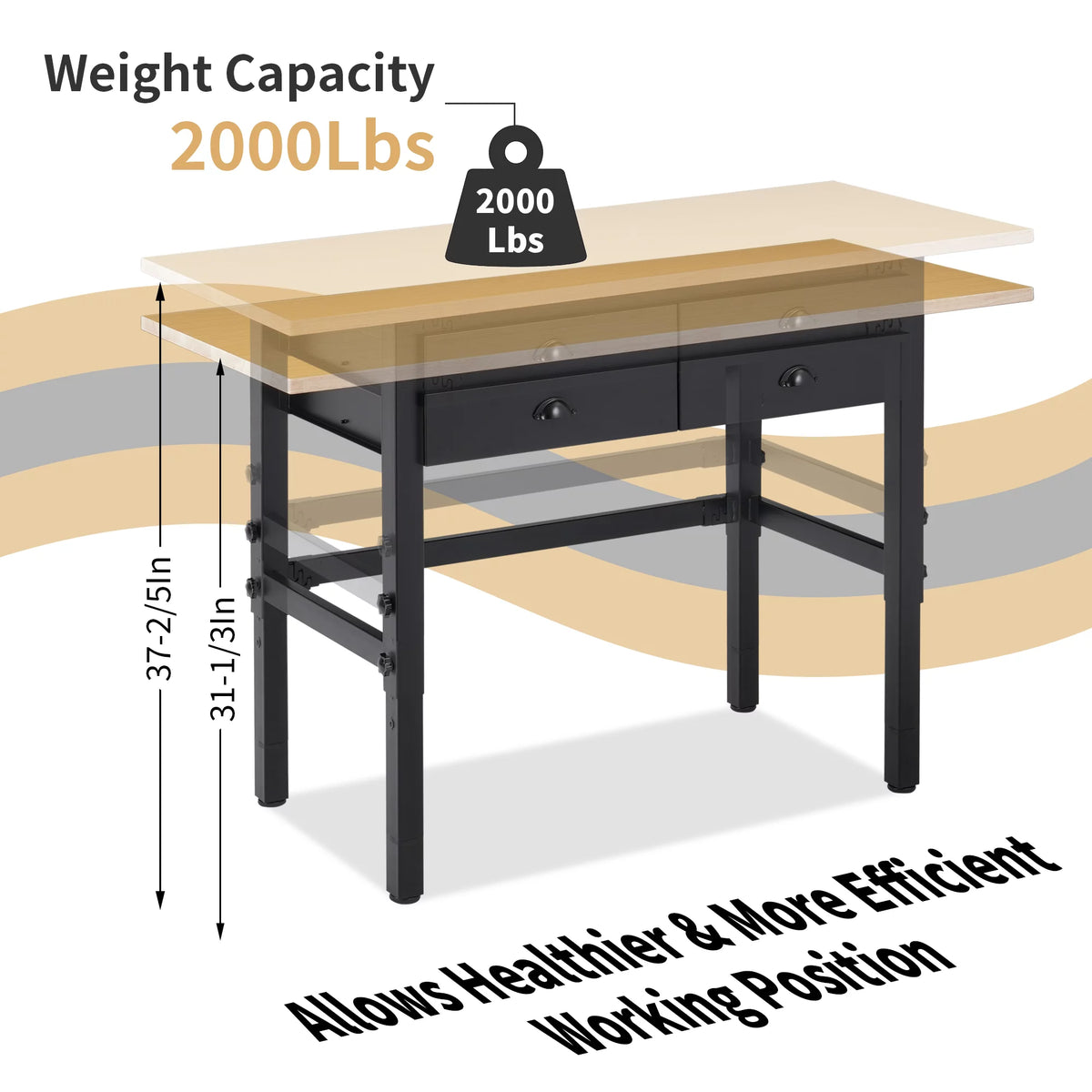 55'' Adjustable Work Bench with Power Outlets and Drawers P306