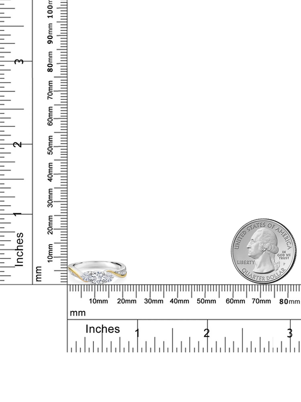 925 Sterling Silver 10K Yellow Gold White Lab Grown Diamond White Moissanite 3 Stone Engagement Ring G693