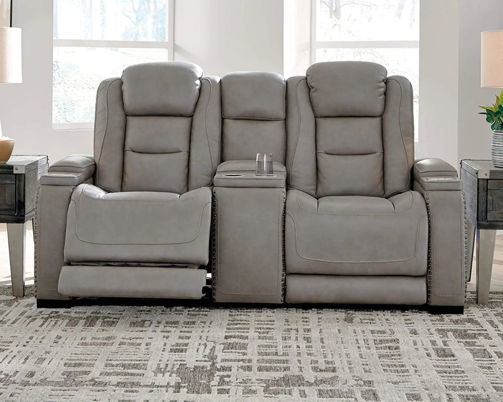 Gray Leather Power Reclining Loveseat Q44221