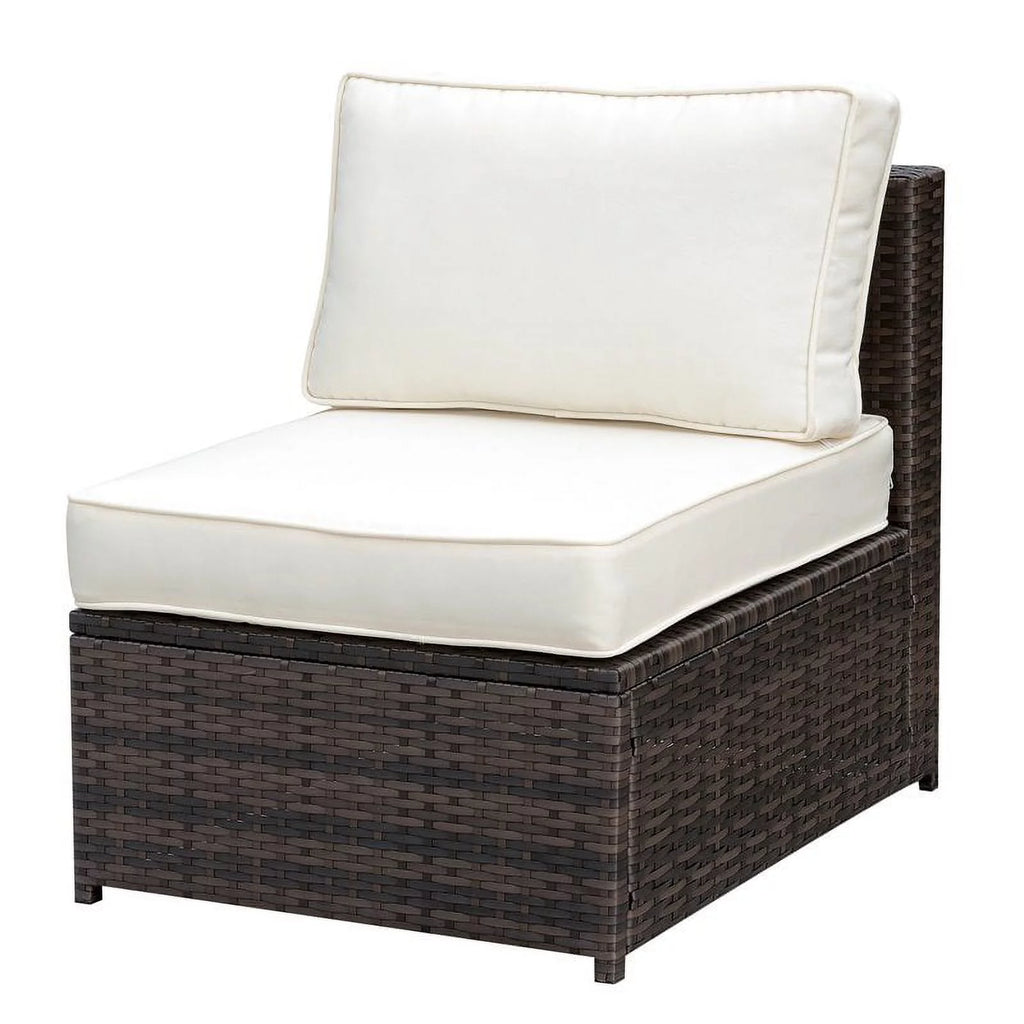 Brown and Beige Rattan Patio Armless Chair R9152
