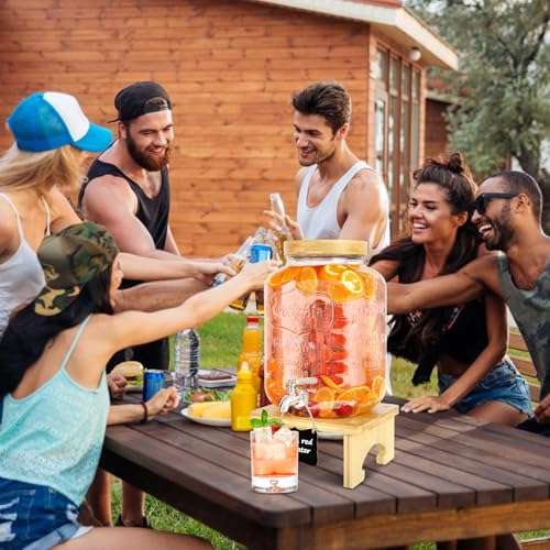2 Gallon Glass Beverage Dispenser with Wood Stand and Stainless Steel Spigot F28120