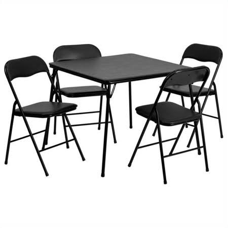 5 Piece Folding Card Dining Table Set in Black U402779