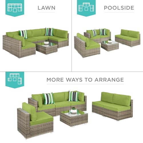 7-Piece Wicker Outdoor Sectional Set with Pillows and Coffee Table T497210