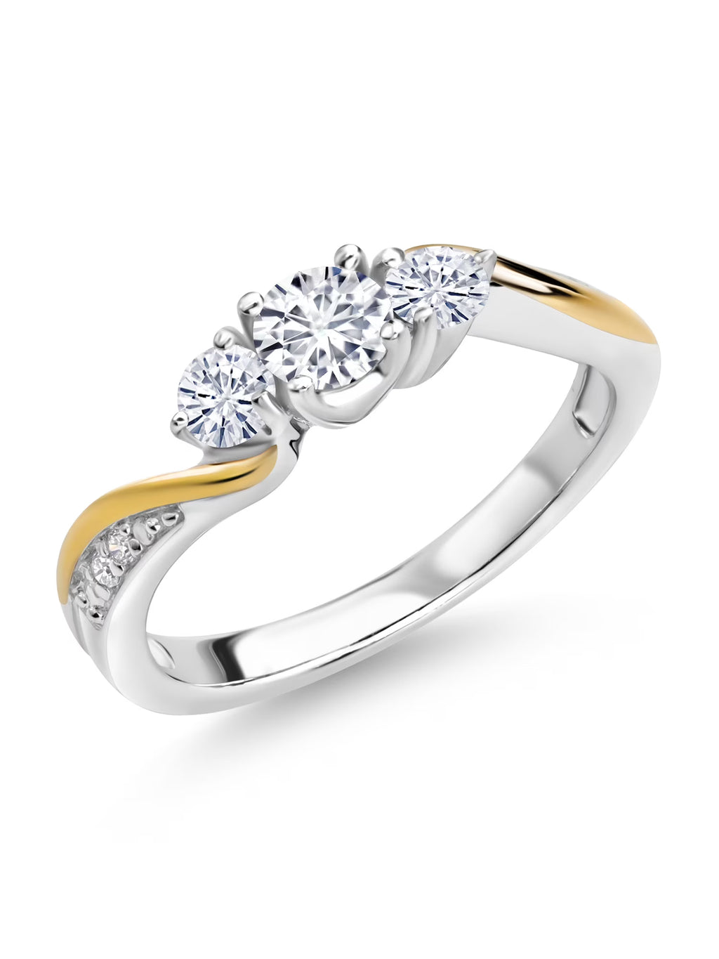 925 Sterling Silver 10K Yellow Gold White Lab Grown Diamond White Moissanite 3 Stone Engagement Ring G693