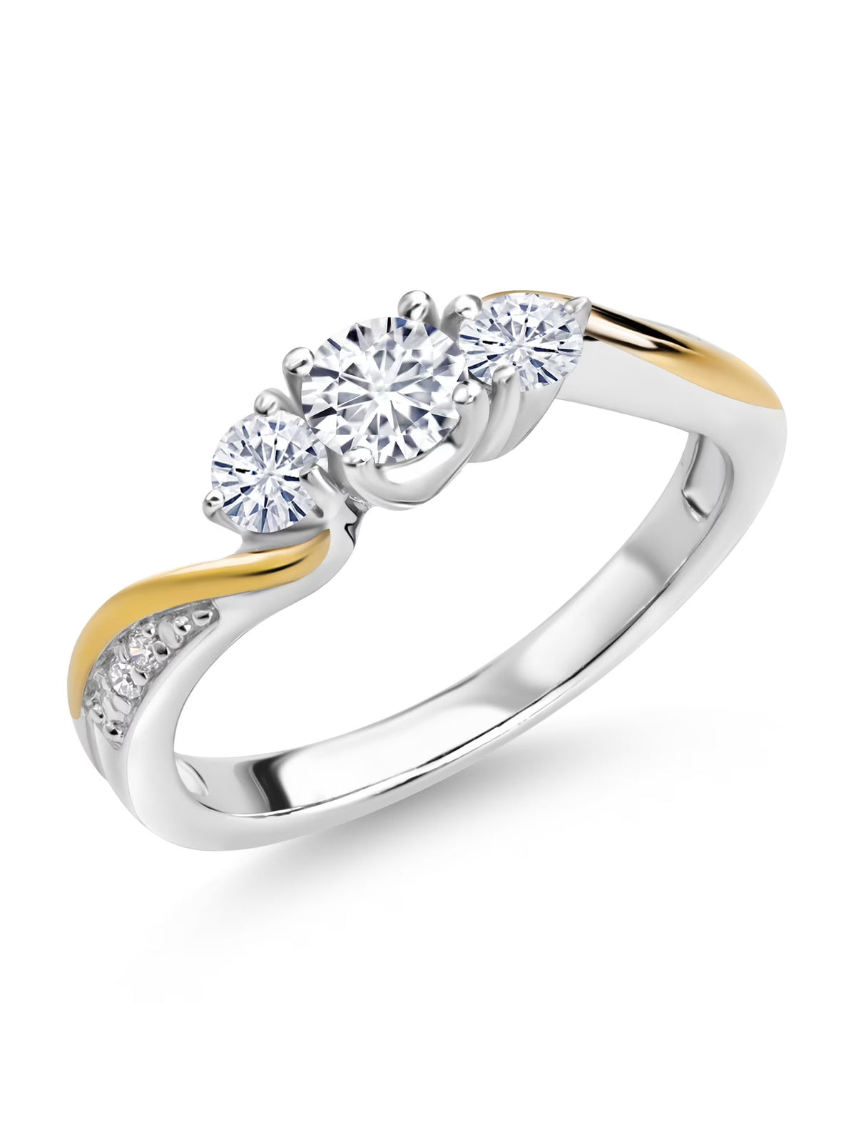 925 Sterling Silver 10K Yellow Gold White Lab Grown Diamond White Moissanite 3 Stone Engagement Ring G693