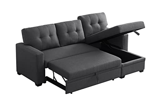 L Shaped Convertible Sleeper Sectional Sofa with Storage Chaise and Pull-Out Bed X71297