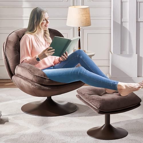 Velvet Swivel Accent Chair with Ottoman Set A3585