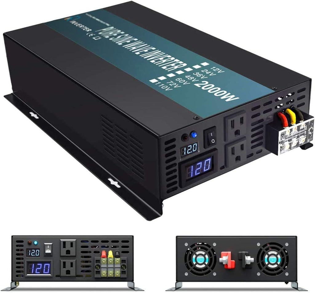 2000W 12V 120V Pure Sine Wave Power Inverter with 2 AC Outlets Y944300