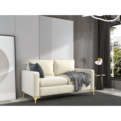 Beige White Velvet Square Arm Loveseat T53655
