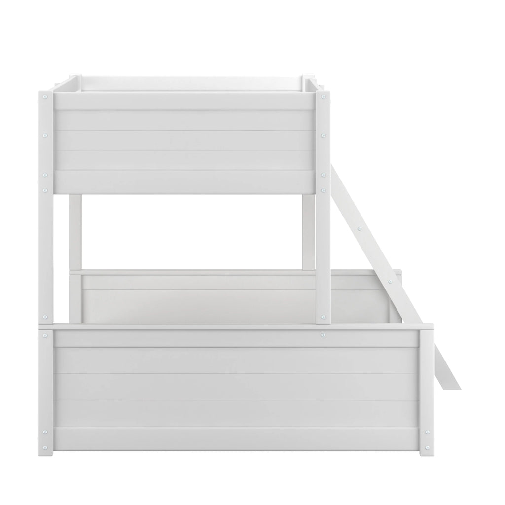 White Wood Twin over Full Bunk Bed with Mattresses T74031